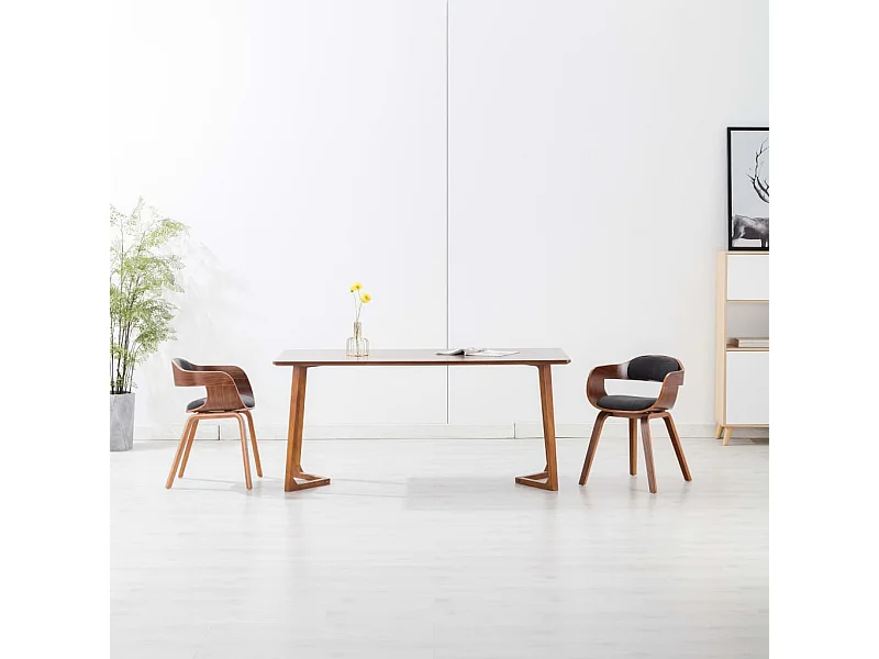 Set di 2 sedie da pranzo in tessuto grigio scuro e legno curvato