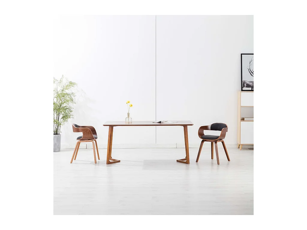 Set di 2 sedie da pranzo in tessuto grigio scuro e legno curvato