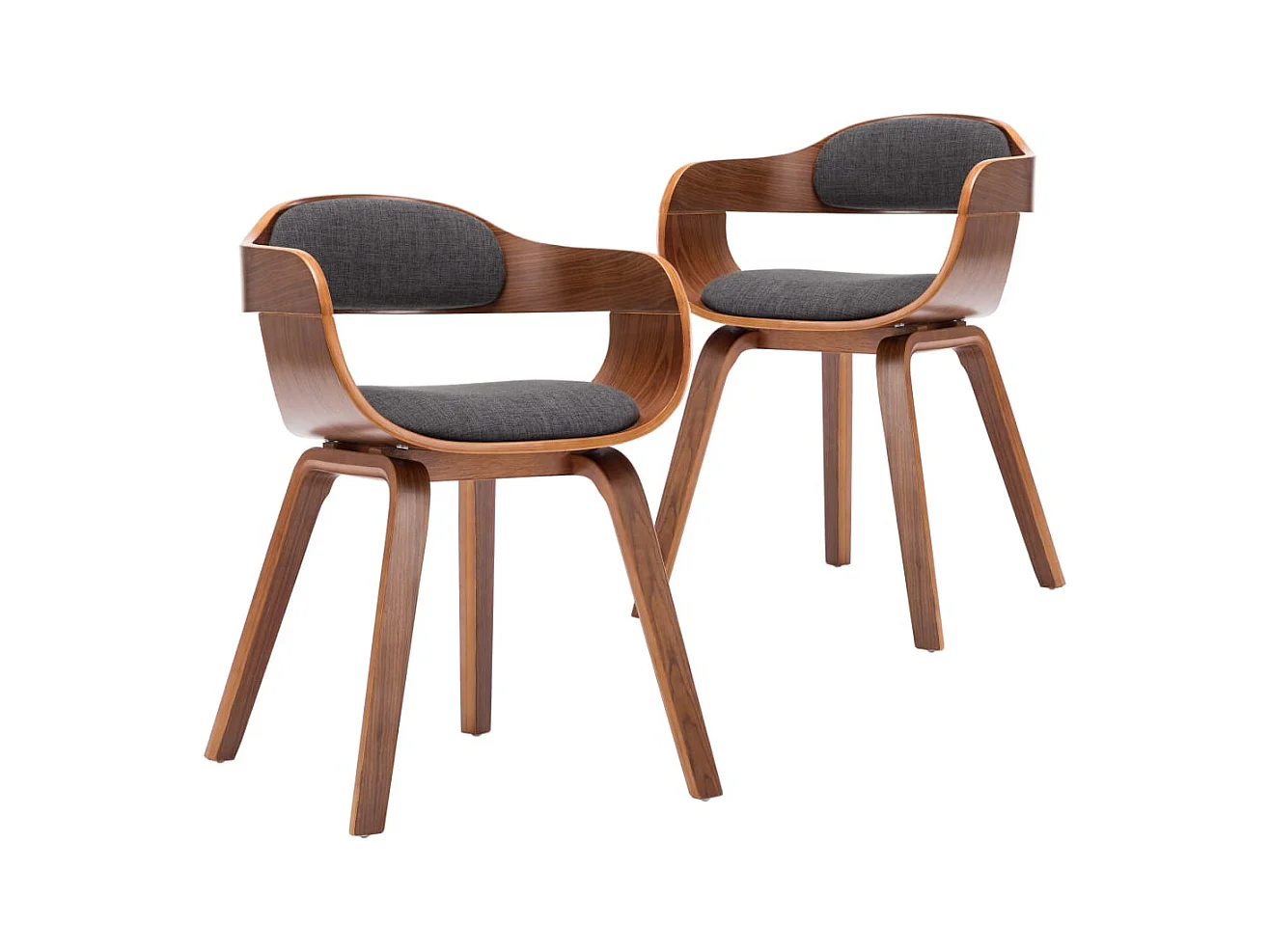 Set di 2 sedie da pranzo in tessuto grigio scuro e legno curvato