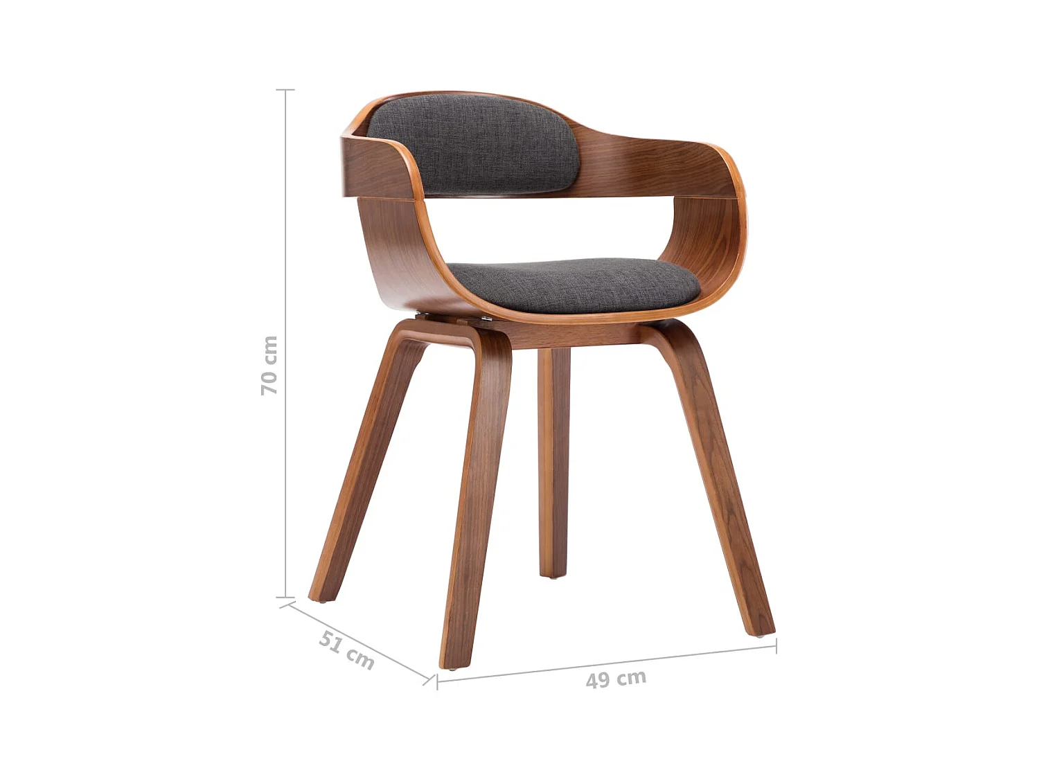 Set di 2 sedie da pranzo in tessuto grigio scuro e legno curvato