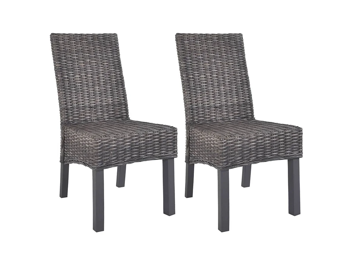 Chaises à manger lot de 2 marron rotin kubu et bois d'acajou