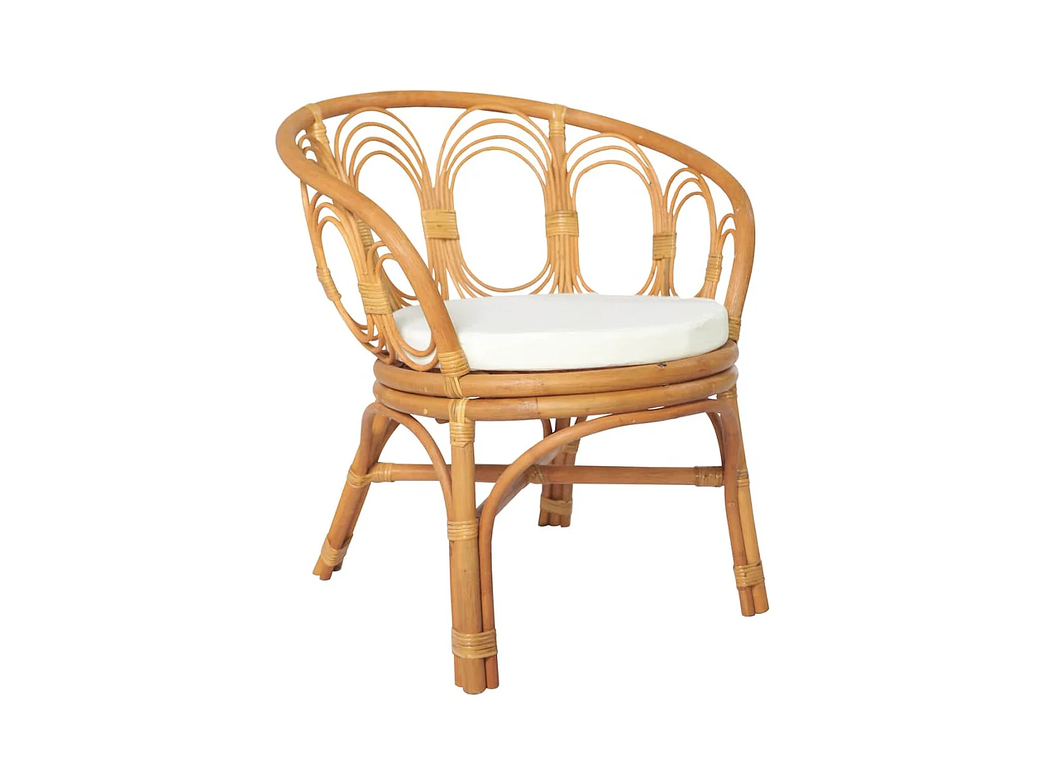 Chaise à manger avec coussin marron clair Rotin naturel et lin