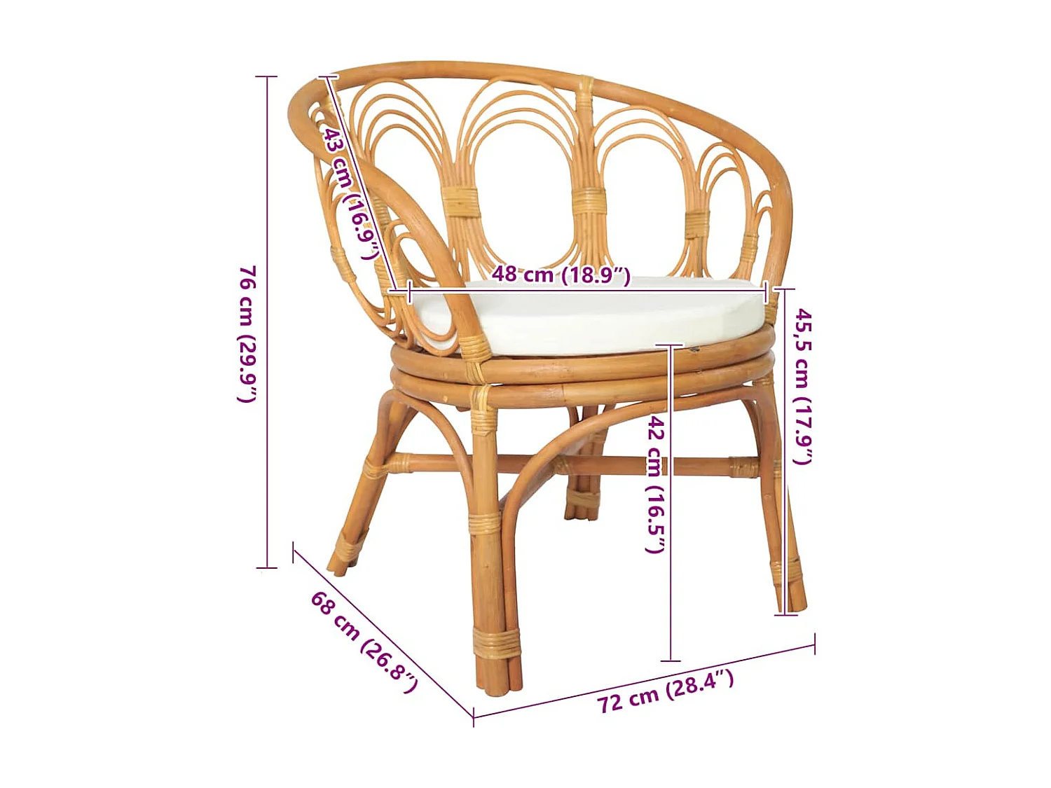 Chaise à manger avec coussin marron clair Rotin naturel et lin