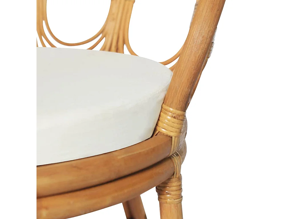 Chaise à manger avec coussin marron clair Rotin naturel et lin