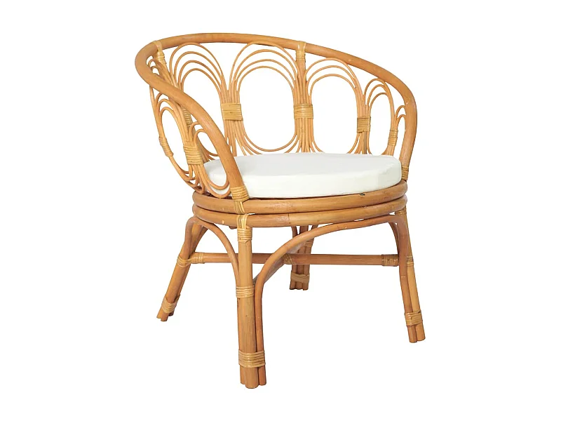 Chaise à manger avec coussin marron clair Rotin naturel et lin