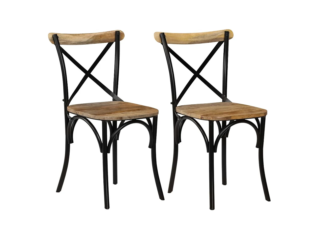 Chaises à dossier croisé lot de 2 noir bois de manguier solide