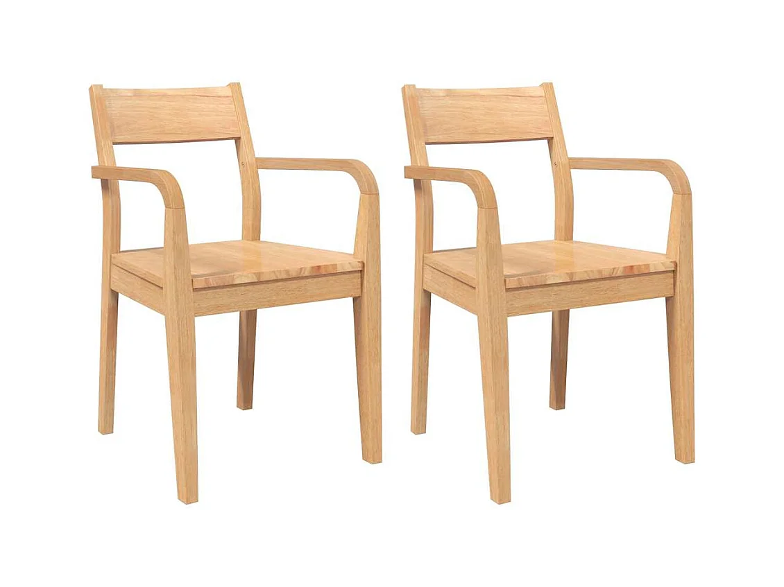 Chaises à manger 2 pcs bois massif naturel caoutchouc