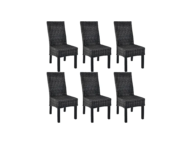 Set di 6 sedie da pranzo in rattan nero Kubu e legno di mango