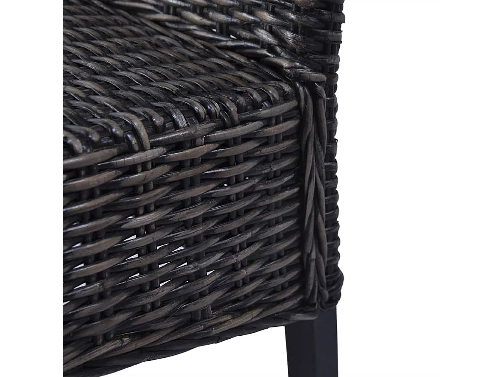 Juego de 6 sillas de comedor de ratán negro Kubu y madera de mango
