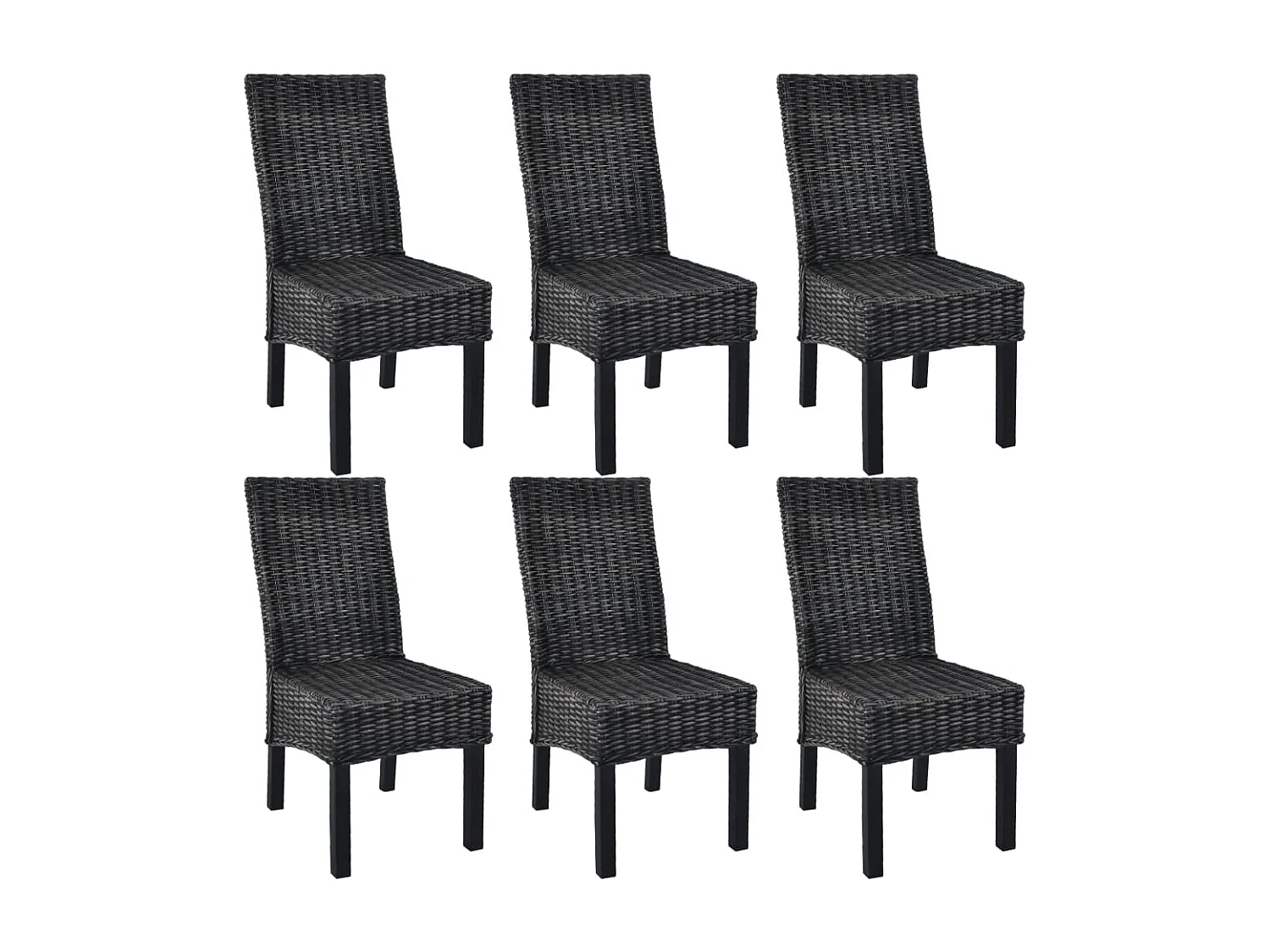 Set di 6 sedie da pranzo in rattan nero Kubu e legno di mango