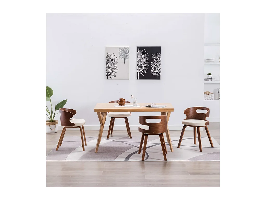 Chaises à manger lot de 4 crème bois courbé et similicuir