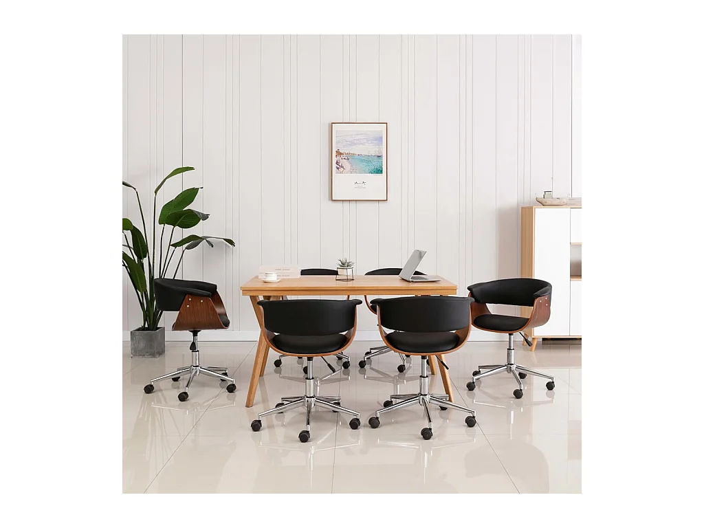 Chaise pivotante à manger Noir Bois courbé et similicuir