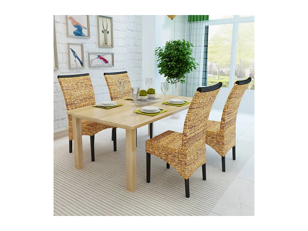 Juego de 4 sillas de comedor de madera maciza de mango y abacá