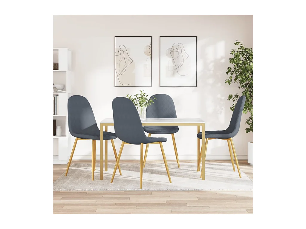 Set di 4 sedie da pranzo in velluto grigio scuro