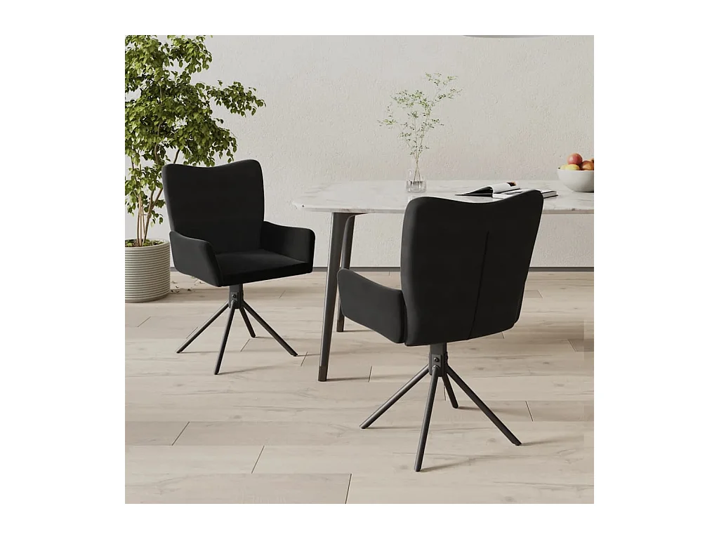 Set van 2 zwarte fluwelen draaibare eetkamerstoelen