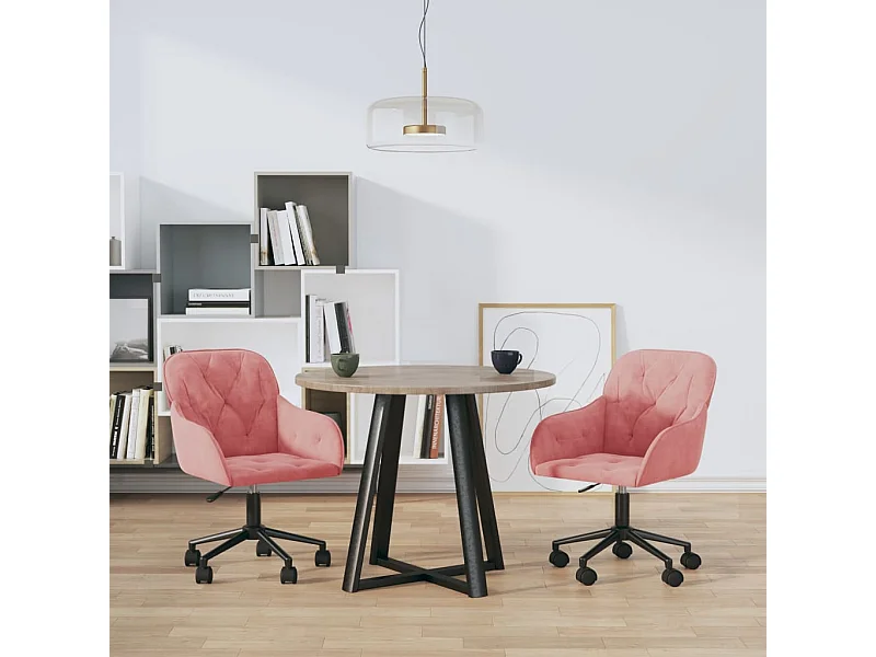 Set van 2 roze fluwelen draaibare eetkamerstoelen