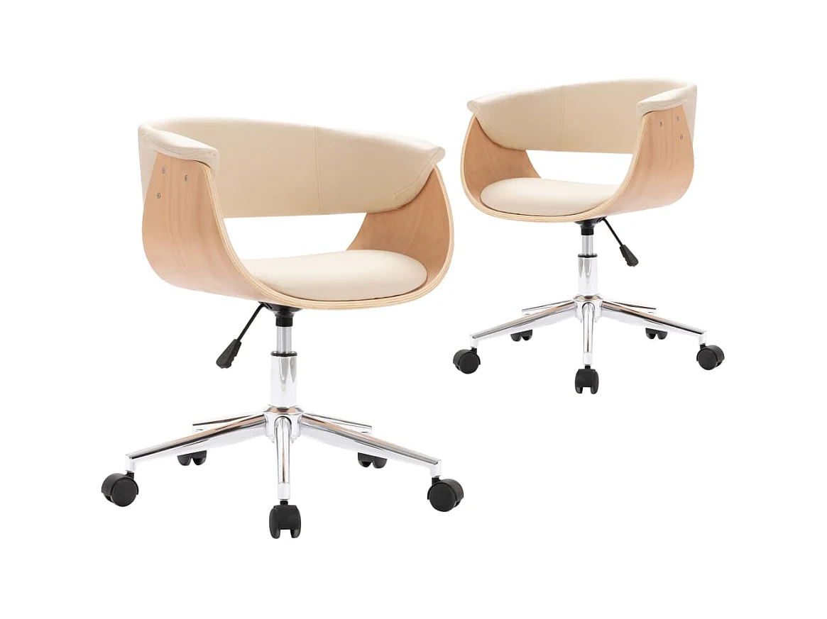 Juego de 2 sillas de comedor giratorias de polipiel color crema