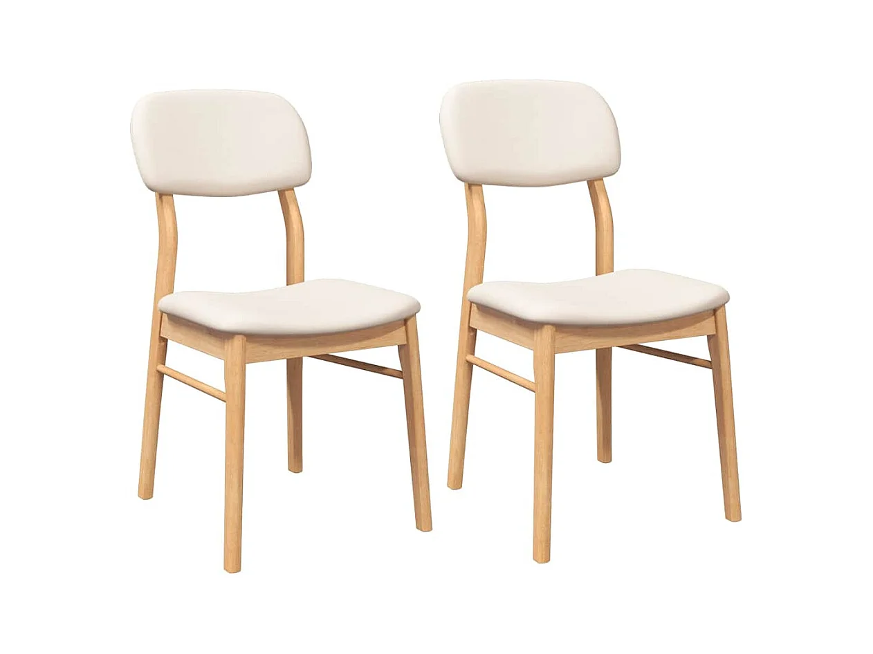 Chaises à manger coussins 2 pcs naturel bois massif caoutchouc