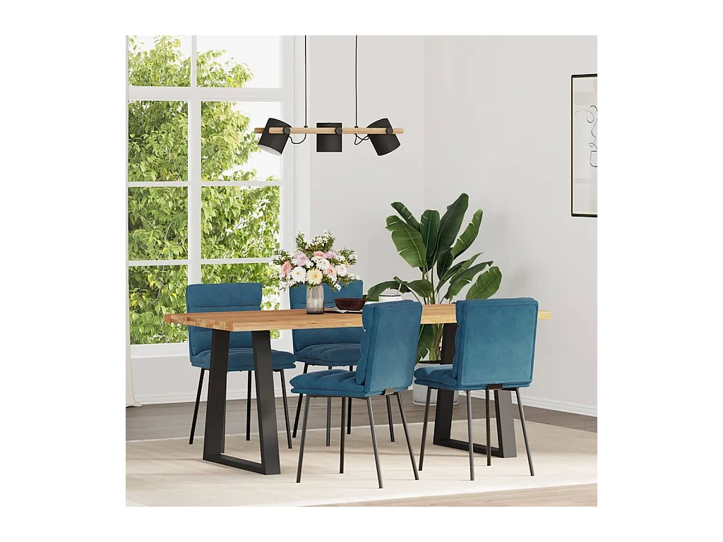Juego de 4 sillas de comedor de terciopelo azul