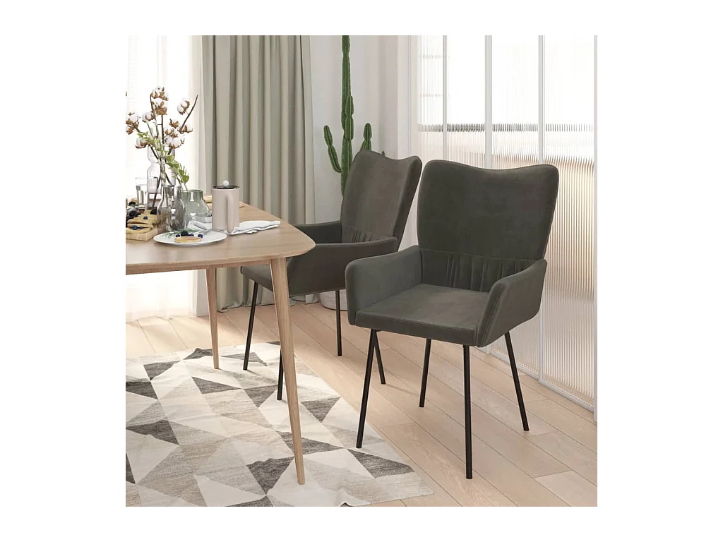 Juego de 2 sillas de comedor de terciopelo gris oscuro