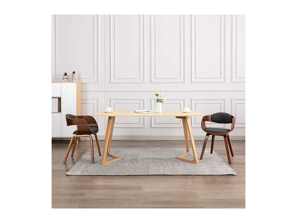 Set di 2 sedie da pranzo in legno curvato e tessuto grigio