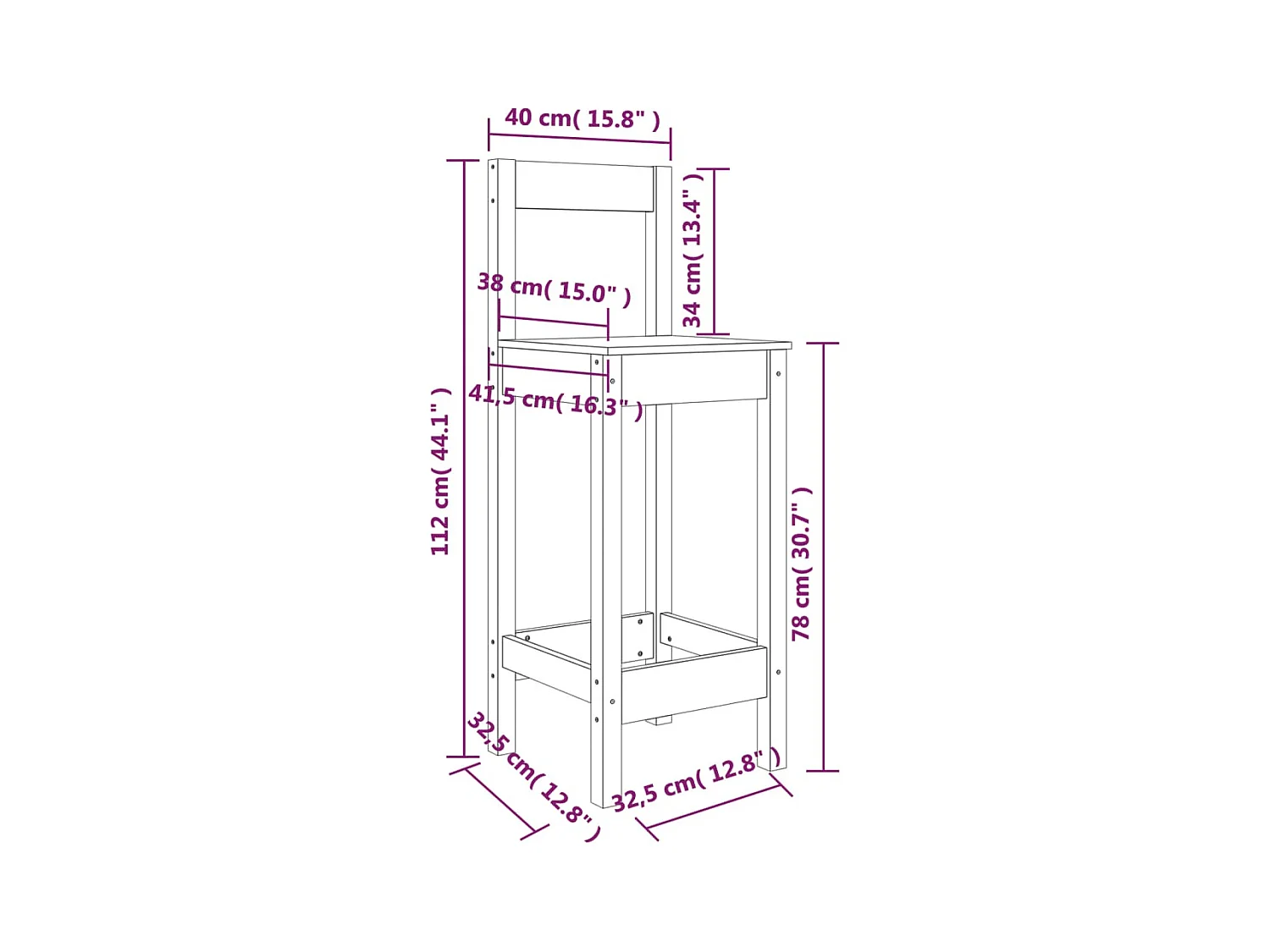 Chaises de bar lot de 2 noir 40x41,5x112 cm bois de pin solide