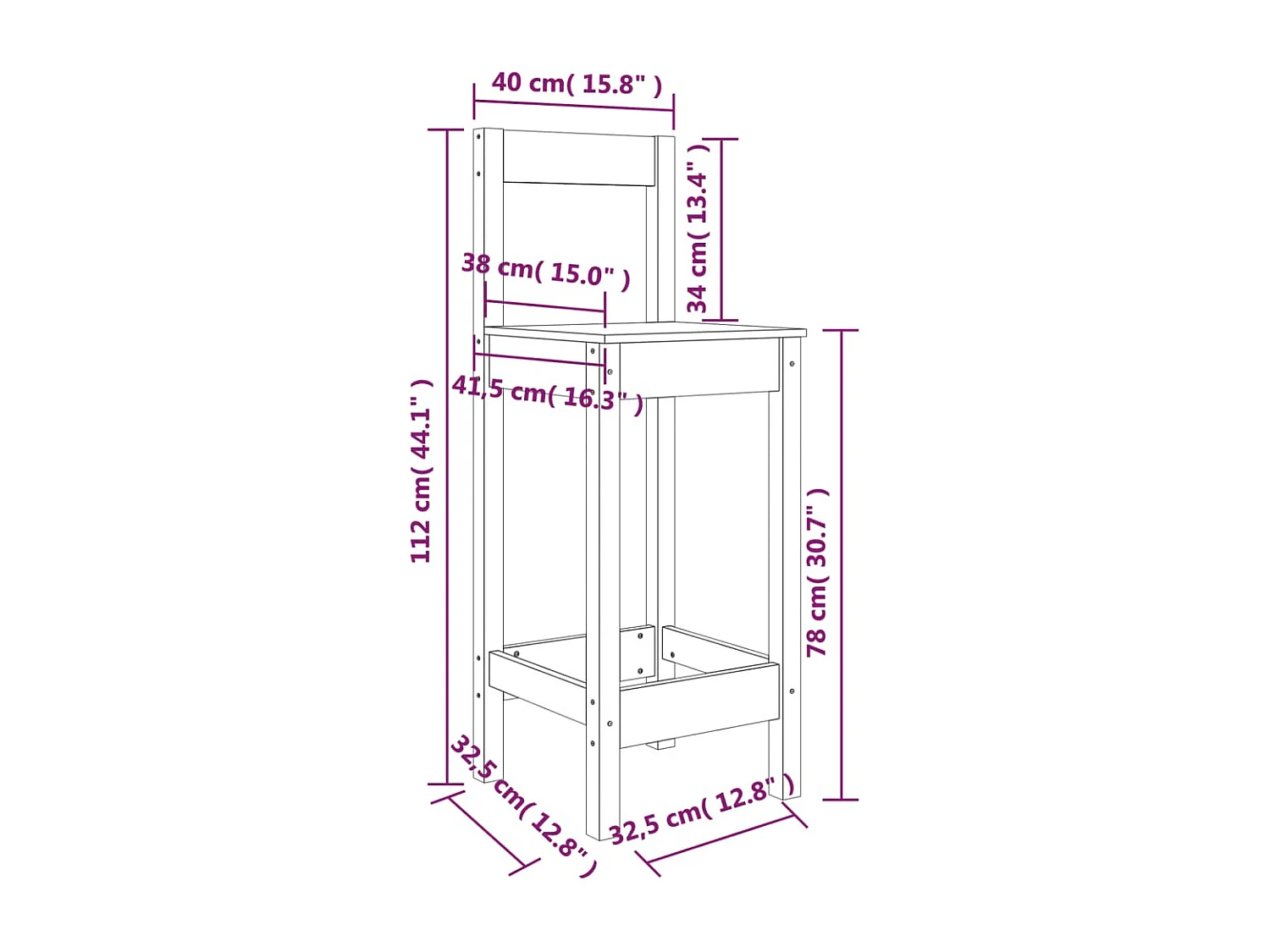 Chaises de bar lot de 2 noir 40x41,5x112 cm bois de pin solide