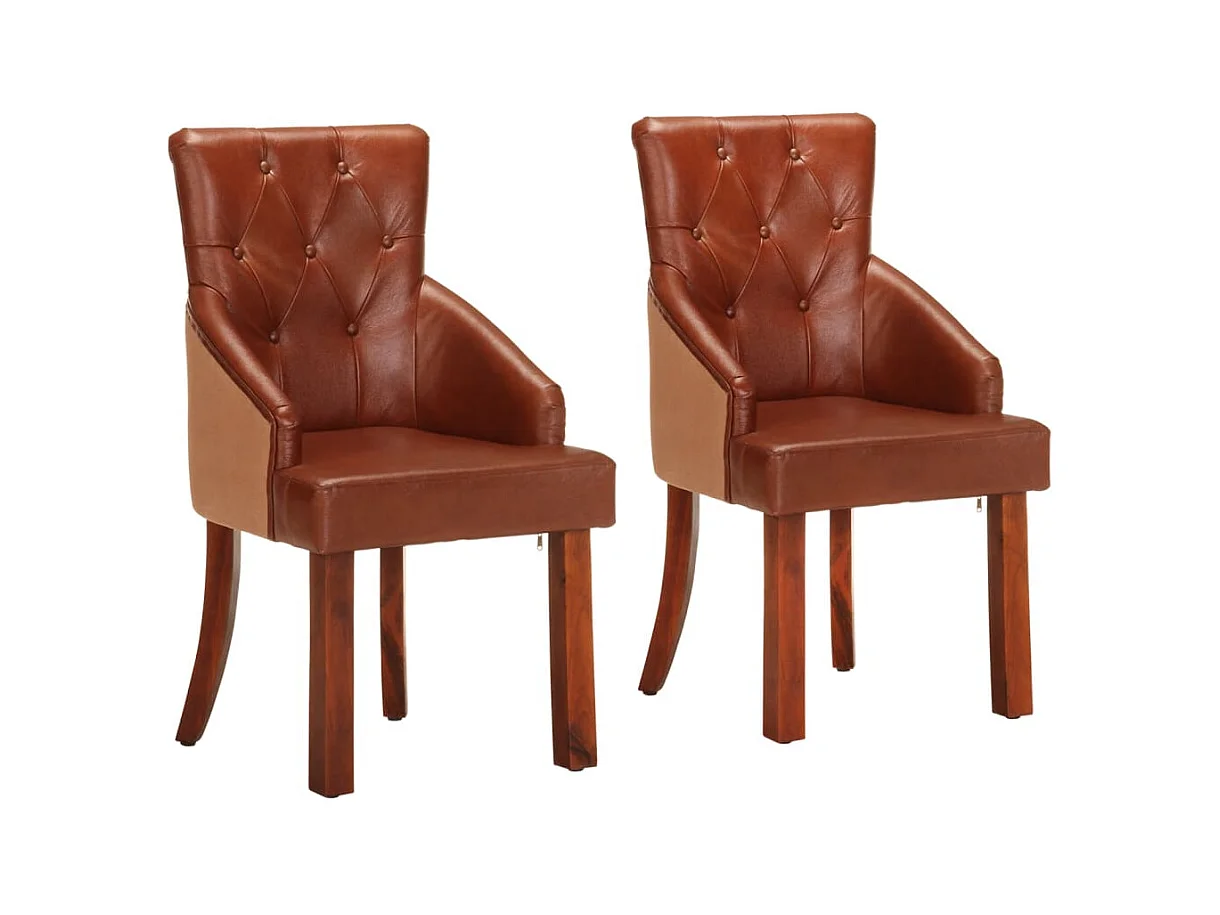 Chaises à manger lot de 2 marron cuir de chèvre véritable