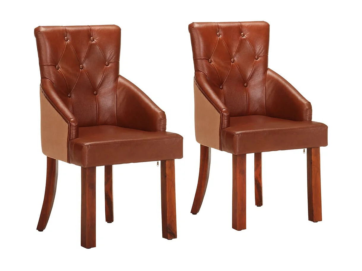 Chaises à manger lot de 2 marron cuir de chèvre véritable