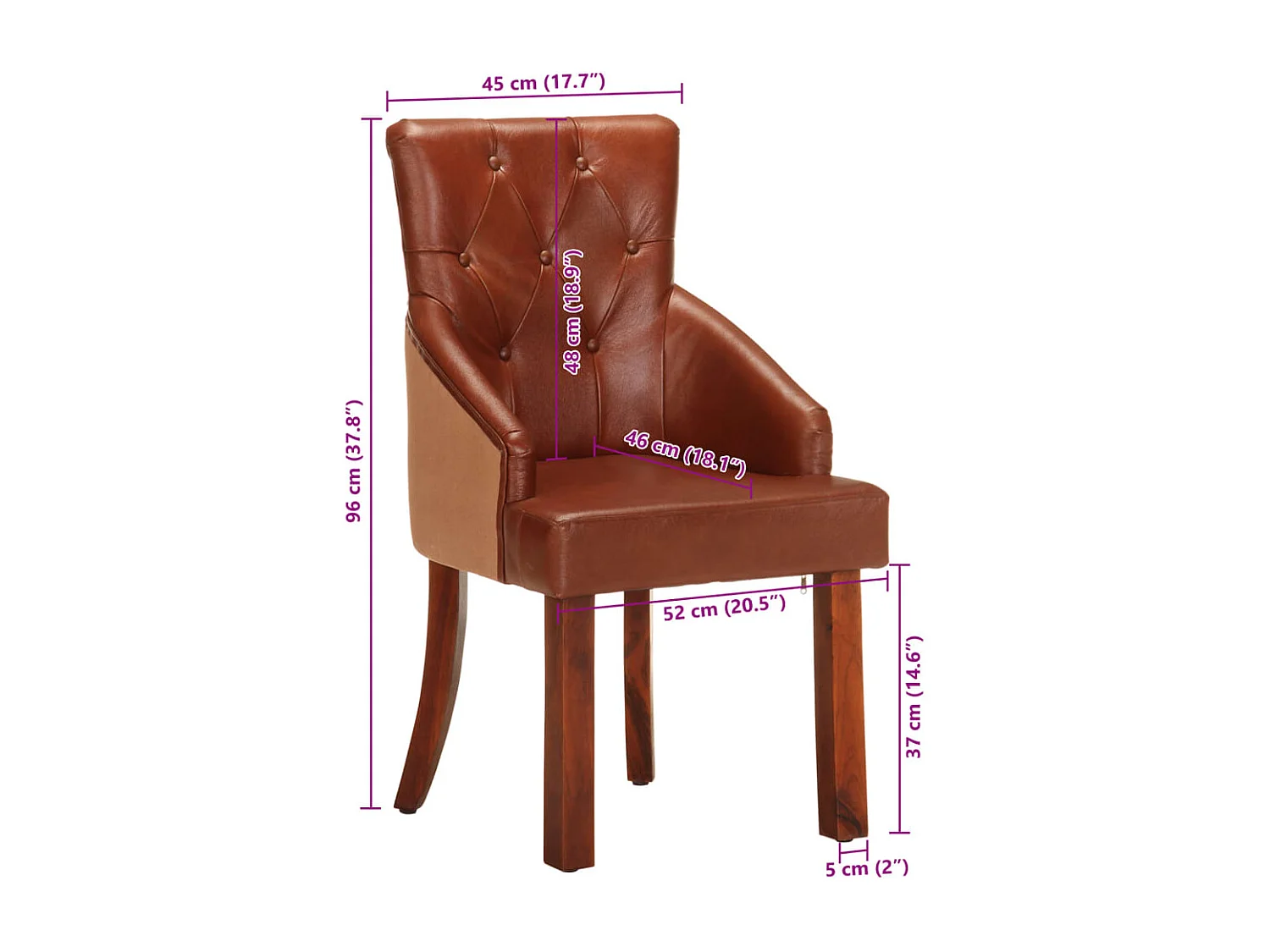 Chaises à manger lot de 2 marron cuir de chèvre véritable