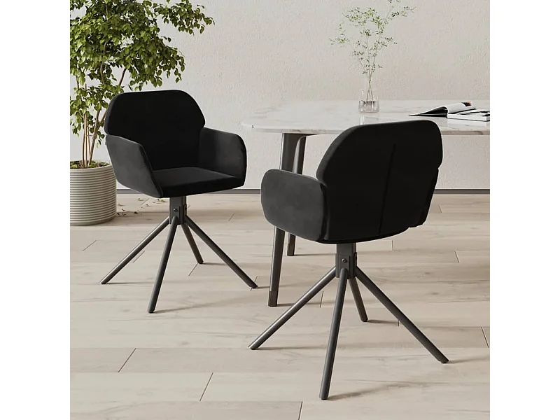 Set van 2 zwarte fluwelen draaibare eetkamerstoelen