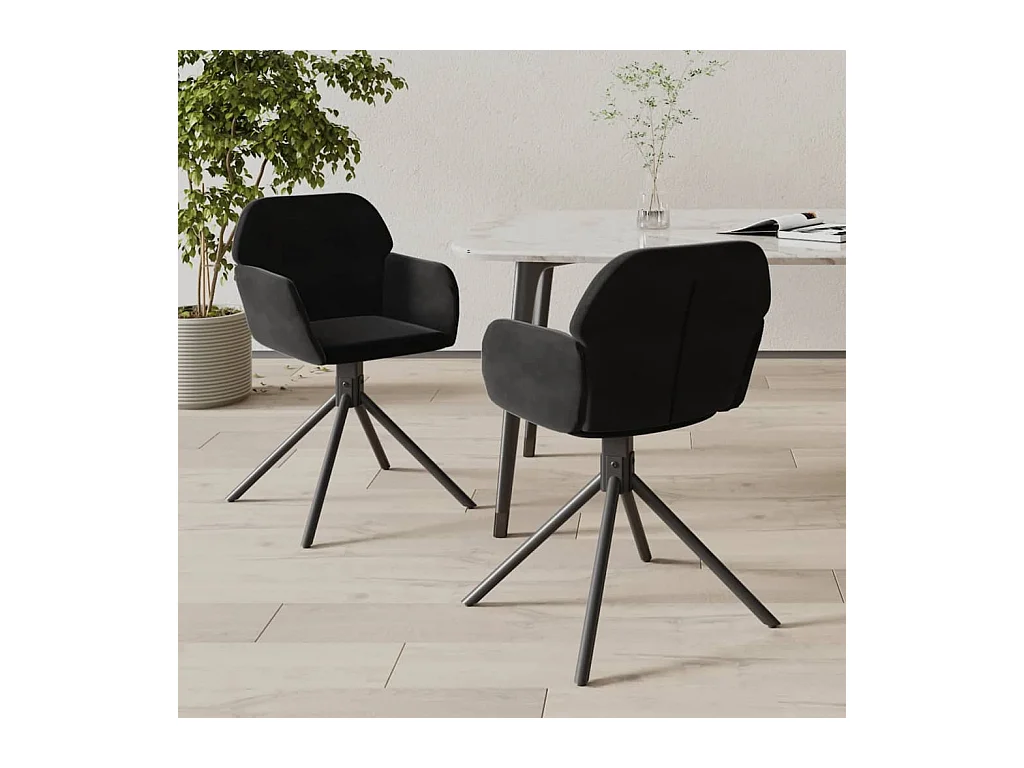 Set di 2 sedie da pranzo girevoli in velluto nero