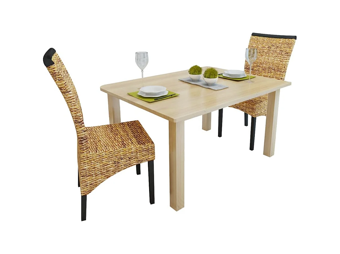 Chaises à manger lot de 2 bois solide de manguier et abaca