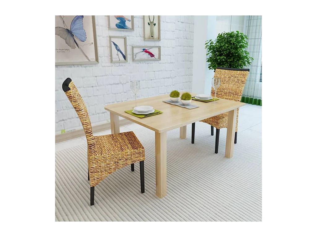 Chaises à manger lot de 2 bois solide de manguier et abaca