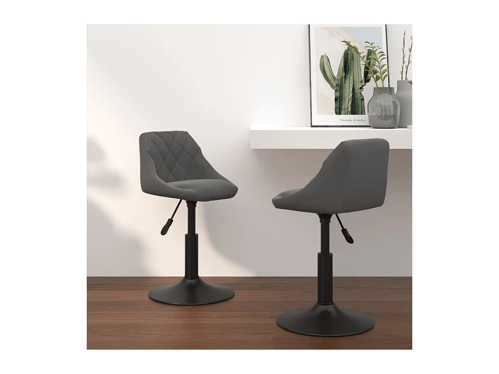 Set di 2 sedie girevoli da pranzo in velluto grigio scuro