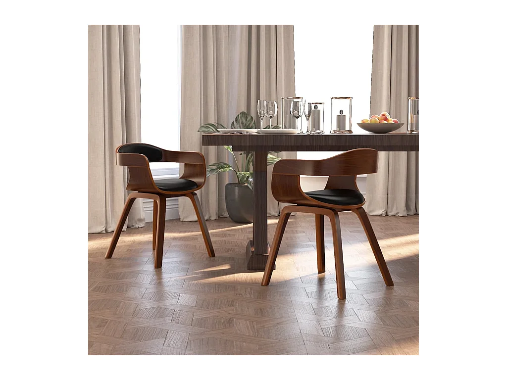 Chaises à manger lot de 2 noir bois courbé et similicuir