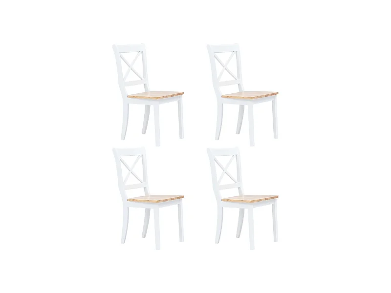 Chaises à manger lot de 4 blanc et bois clair bois hévéa massif