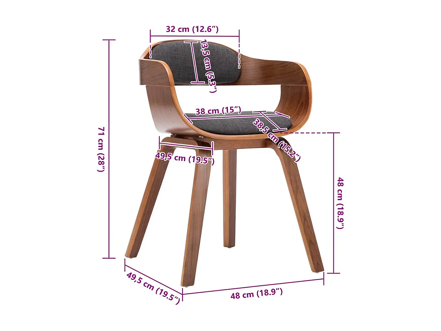 Chaise de salle à manger Gris foncé Tissu et bois courbé