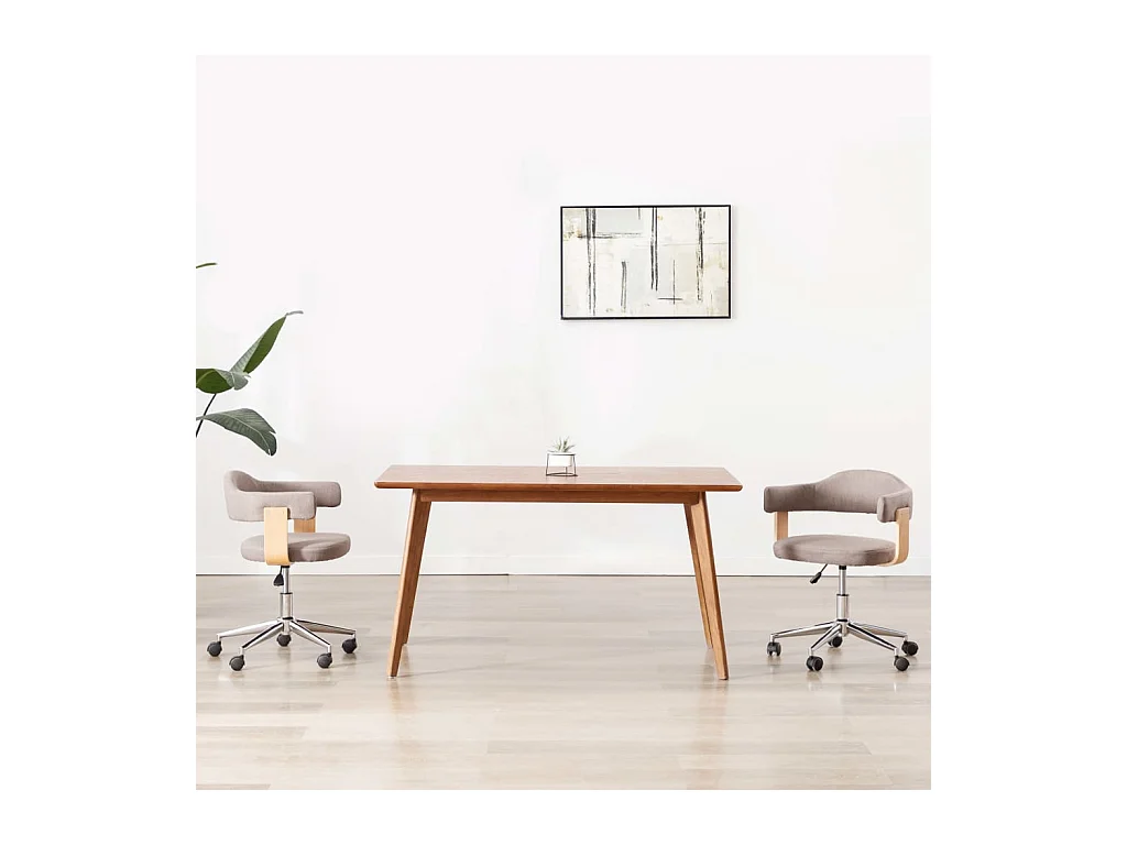 Taupe draaibare eetkamerstoel van gebogen hout en stof