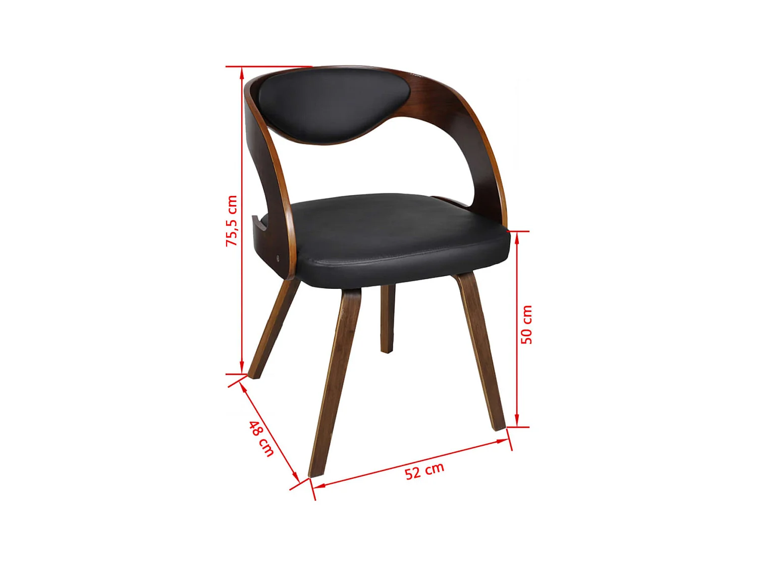 Set di 4 sedie da pranzo in legno curvato marrone e similpelle