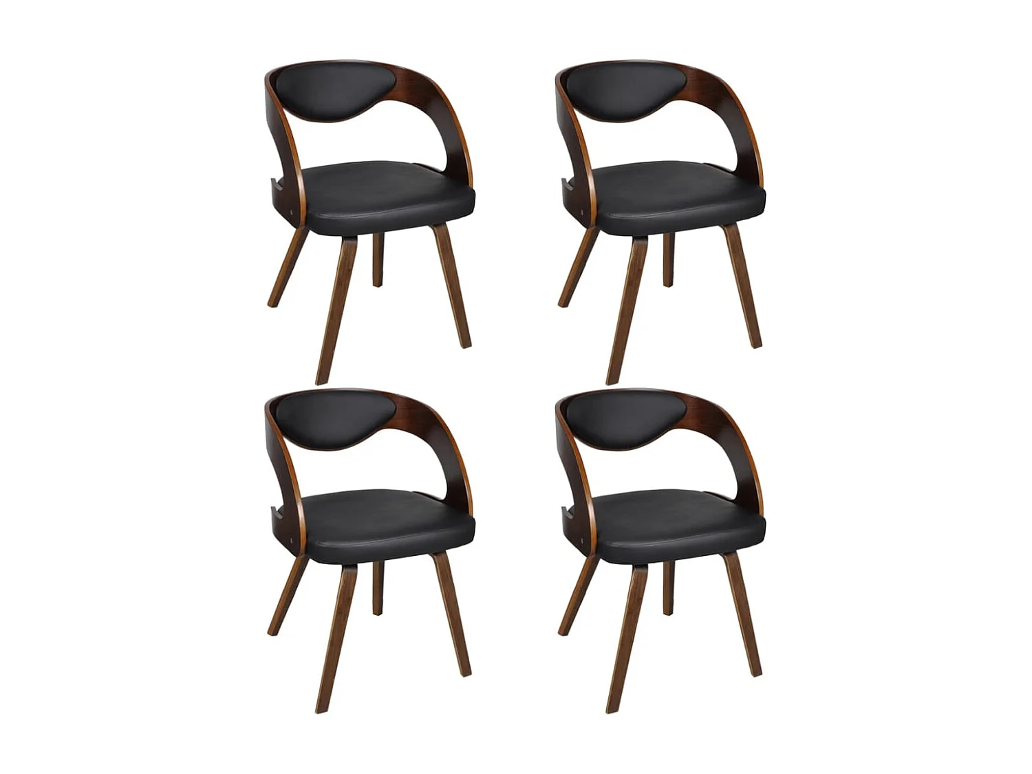 Chaises à manger lot de 4 marron bois courbé et similicuir