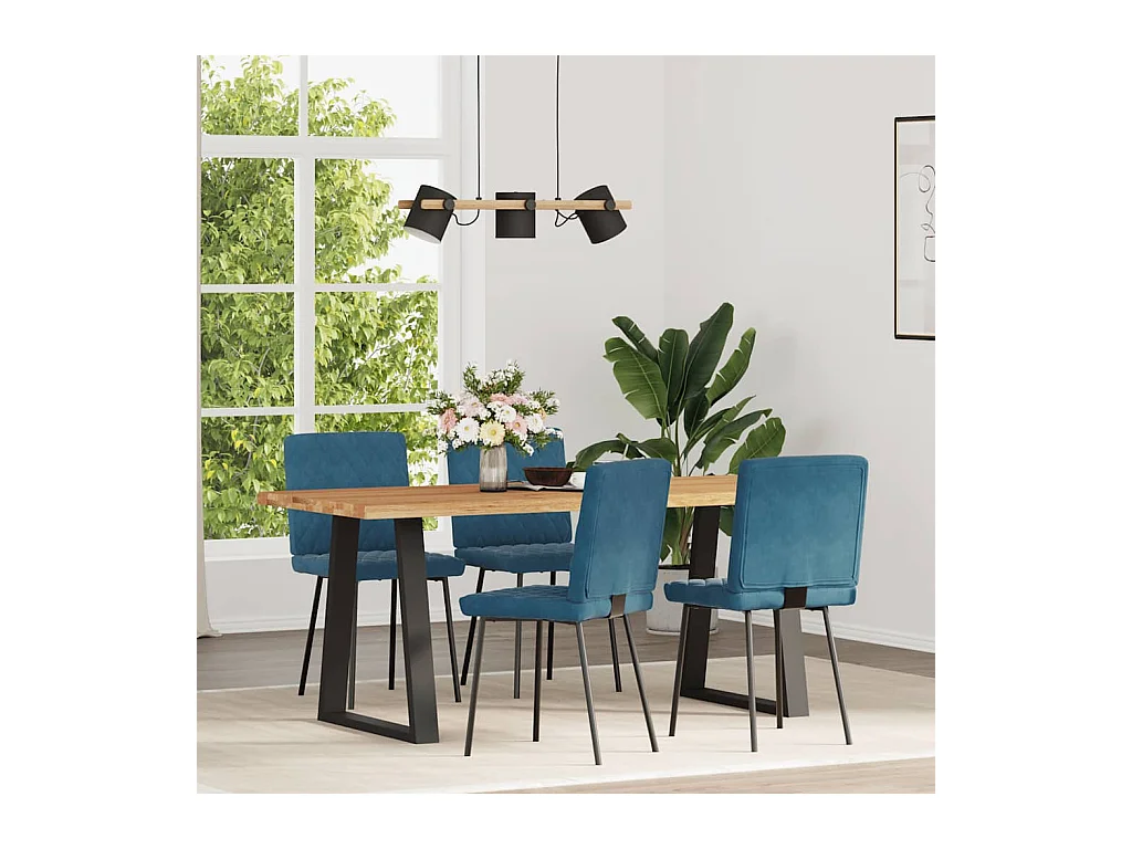 Juego de 4 sillas de comedor de terciopelo azul