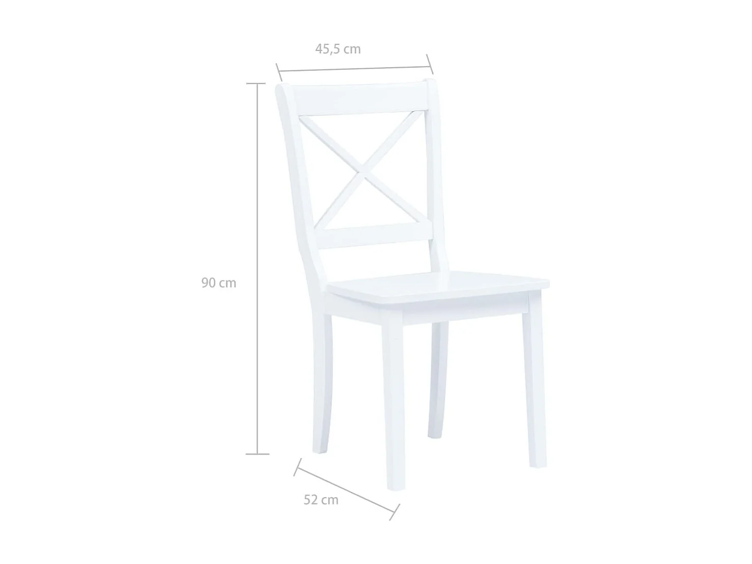 Juego de 4 sillas de comedor de madera maciza de caucho blanca