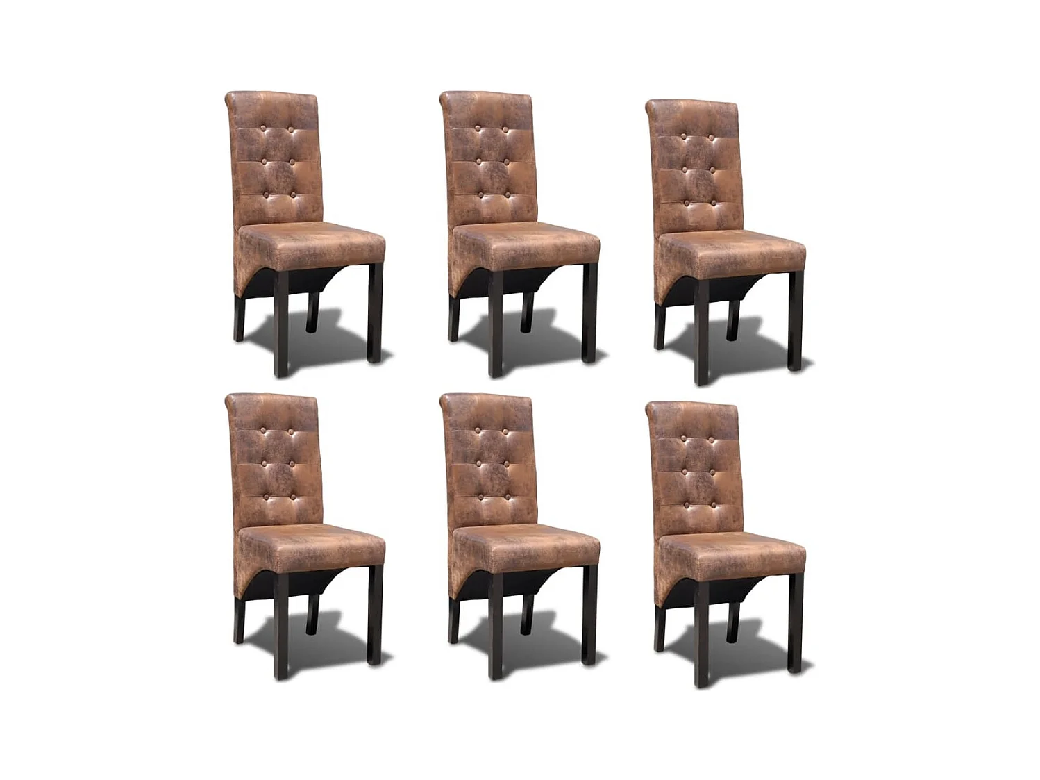 Juego de 6 sillas de comedor de piel sintética marrón