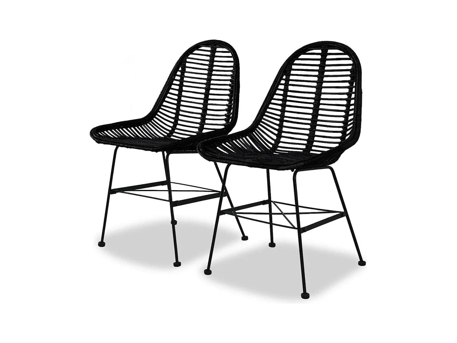 Chaises à manger lot de 2 noir rotin naturel
