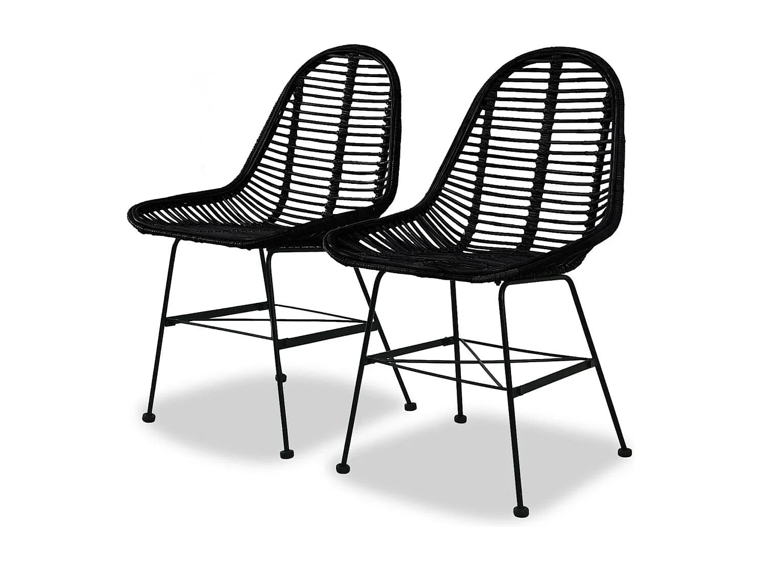 Chaises à manger lot de 2 noir rotin naturel