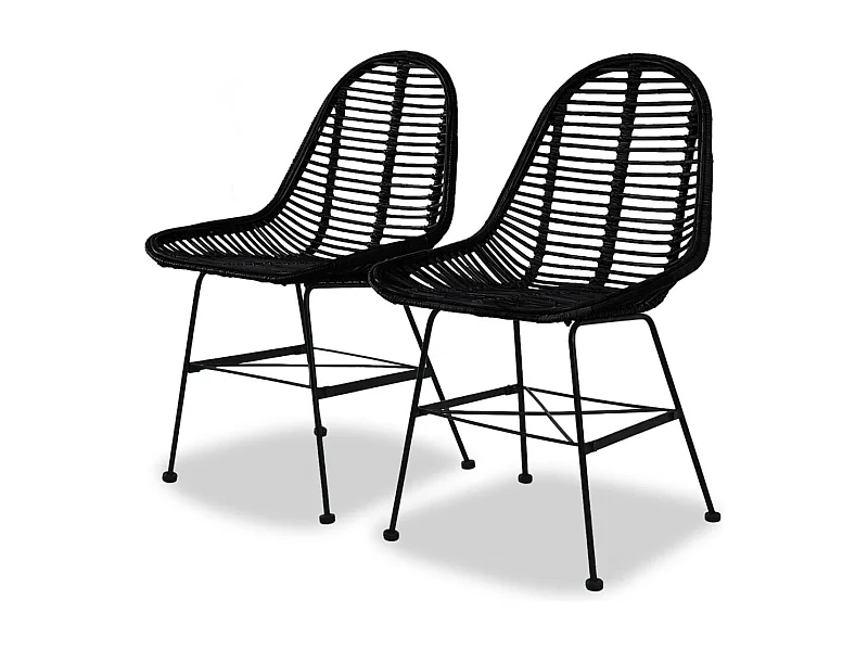 Chaises à manger lot de 2 noir rotin naturel