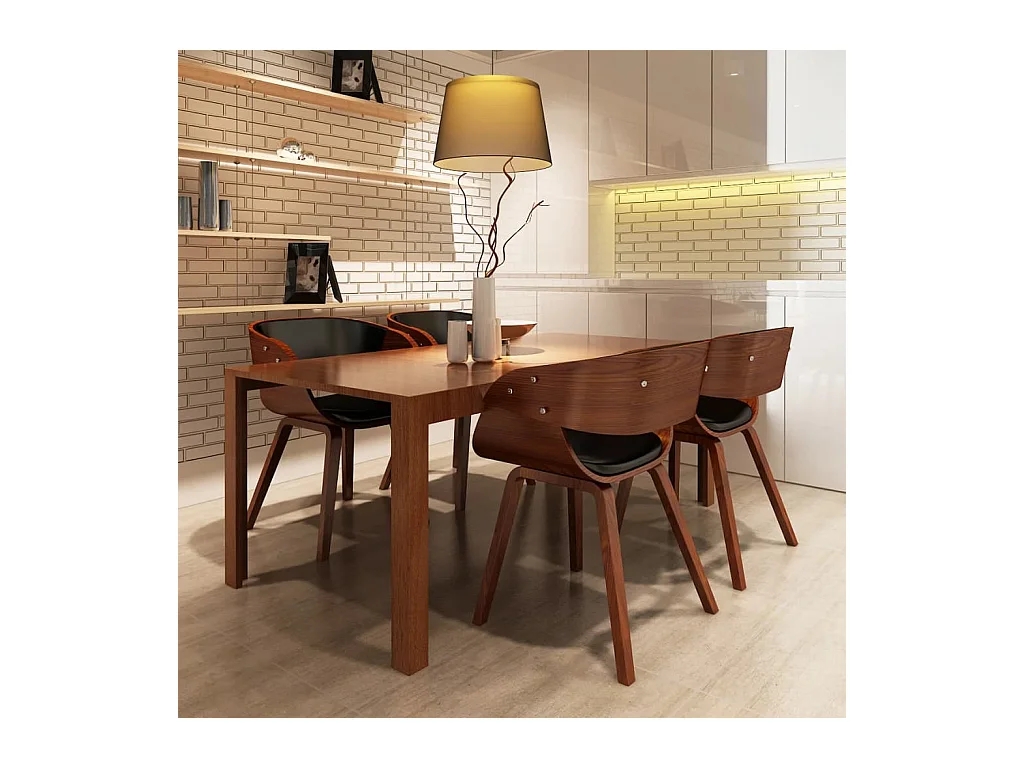 Chaises à manger lot de 4 marron bois courbé et similicuir