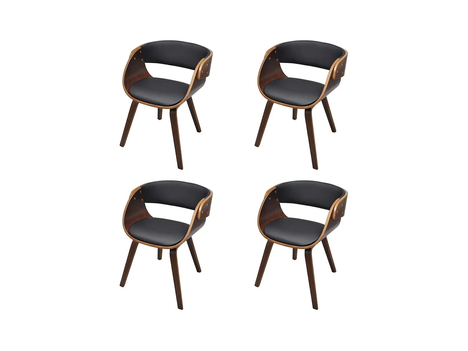 Chaises à manger lot de 4 marron bois courbé et similicuir
