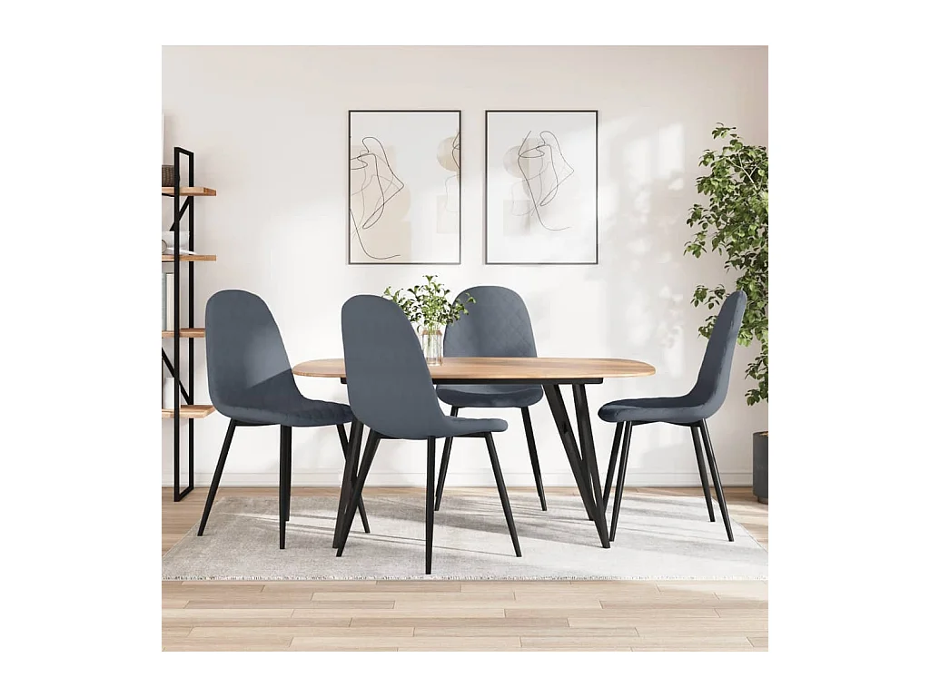 Set di 4 sedie da pranzo in velluto grigio scuro